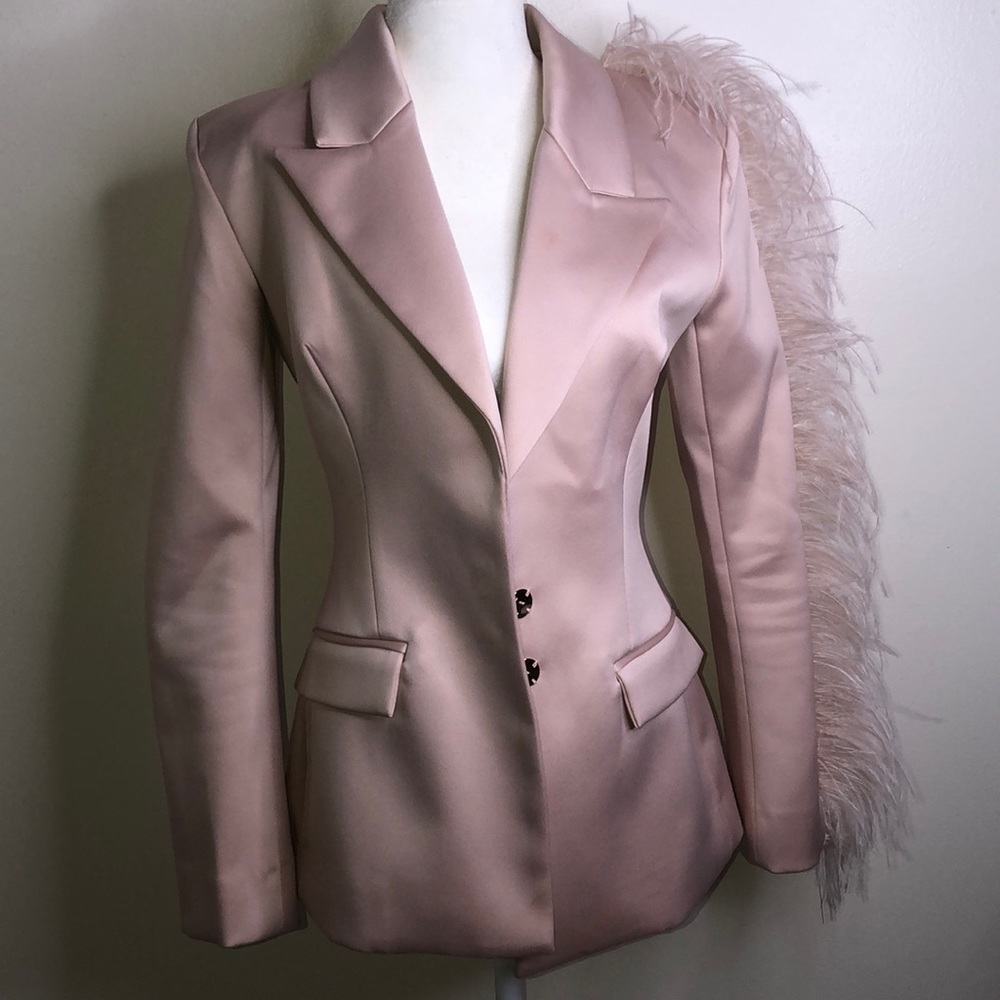 Blush Pink Blazed w/ Fringed feathers
